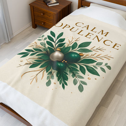 Velveteen Plush Blanket — "Calm Opulence" Green Botanical Holiday Throw