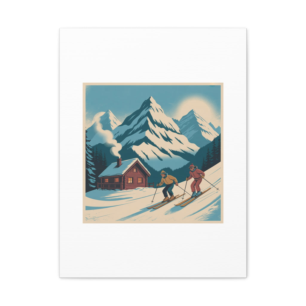 Retro Ski Mountain Canvas Print — Vintage Winter Cabin Art
