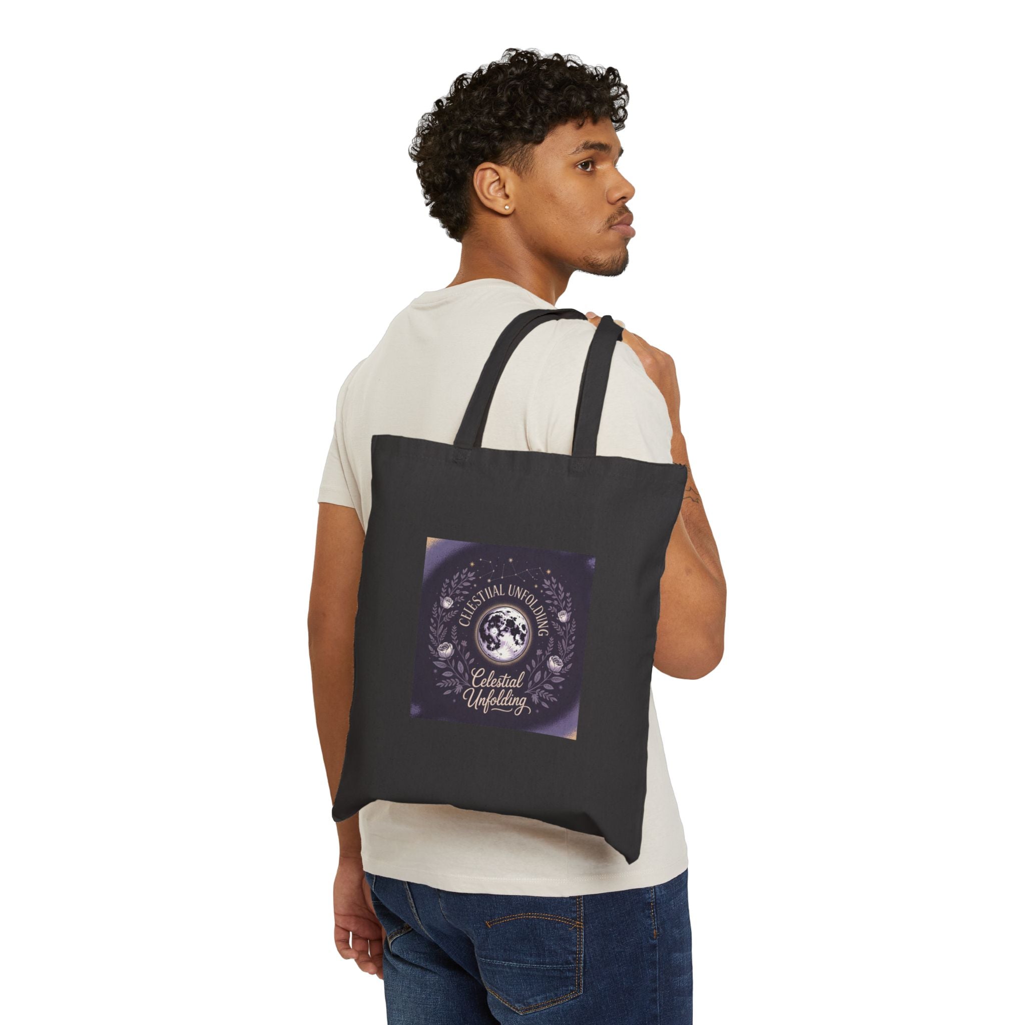 Celestial Moon Phases Canvas Tote — 'Celestial Updating' Astrology Cotton Bag