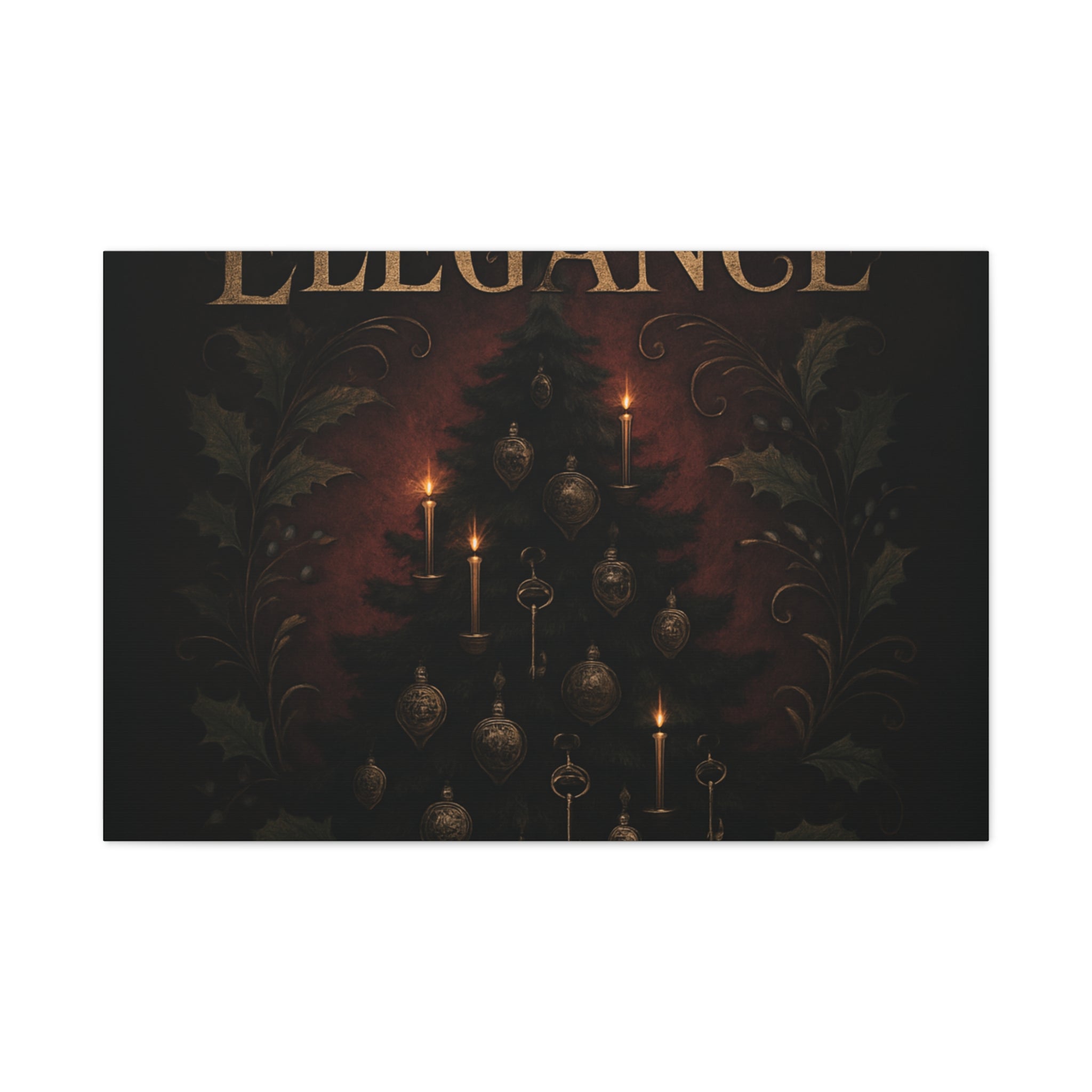 Elegance Christmas Canvas Wall Art — Vintage Candlelit Tree Matte Stretched Print