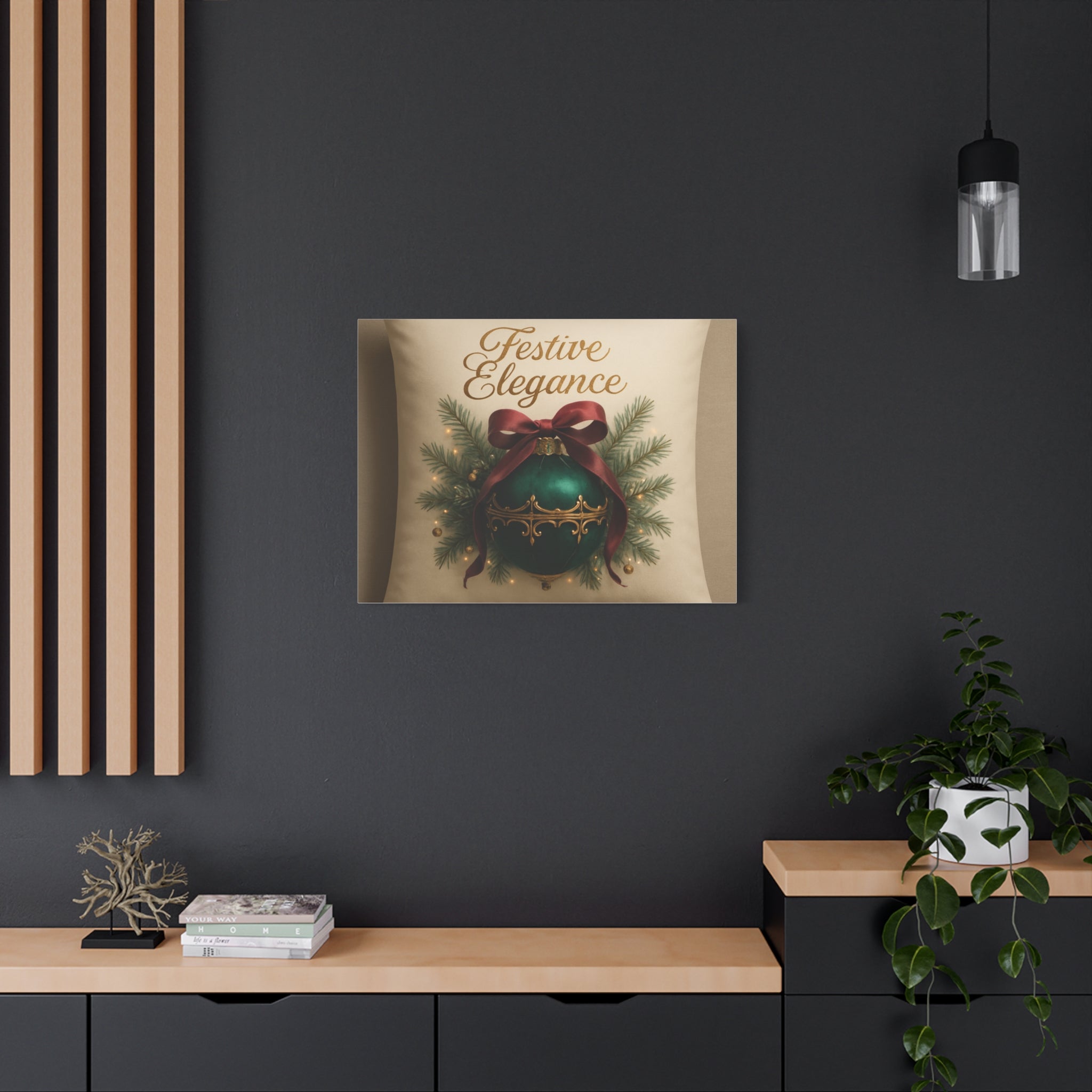 Festive Elegance Christmas Canvas Wall Art — Green Ornament Holiday Decor