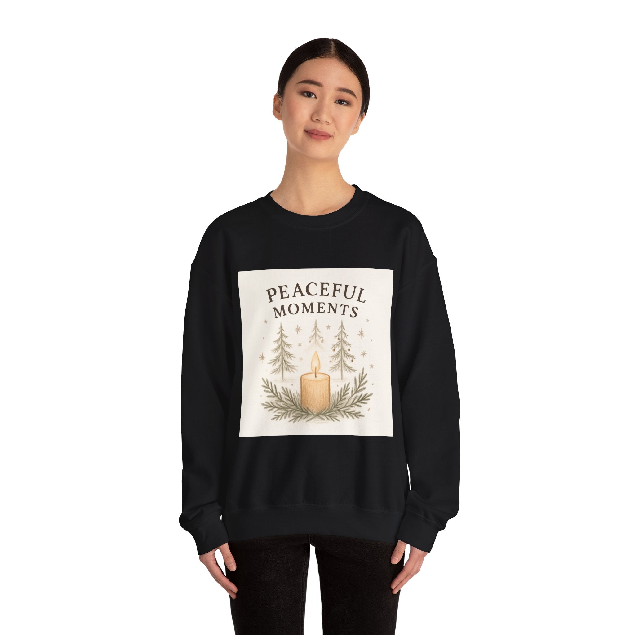 Peaceful Moments Candle Sweatshirt — Cozy Holiday Forest Crewneck