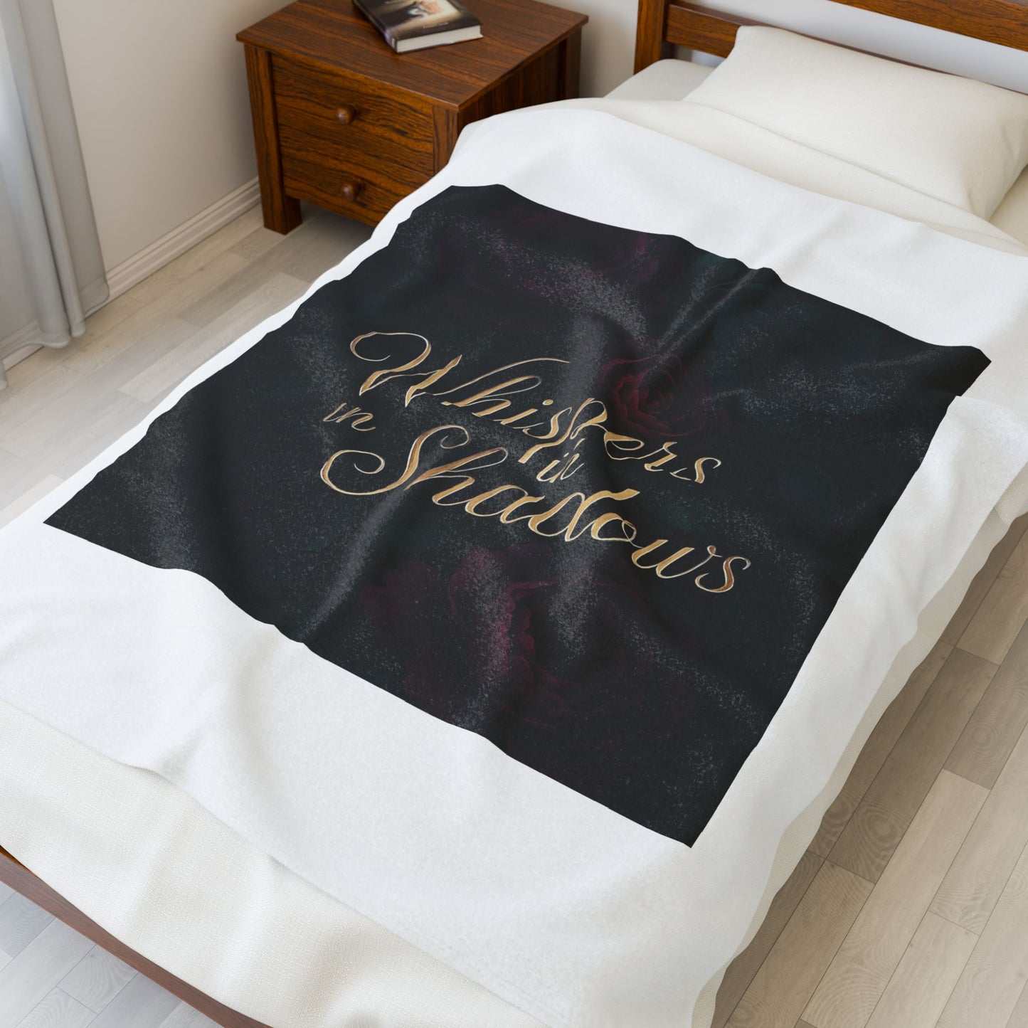 Whispers in Shadows Velveteen Plush Blanket — Dark Floral Gothic Cozy Throw
