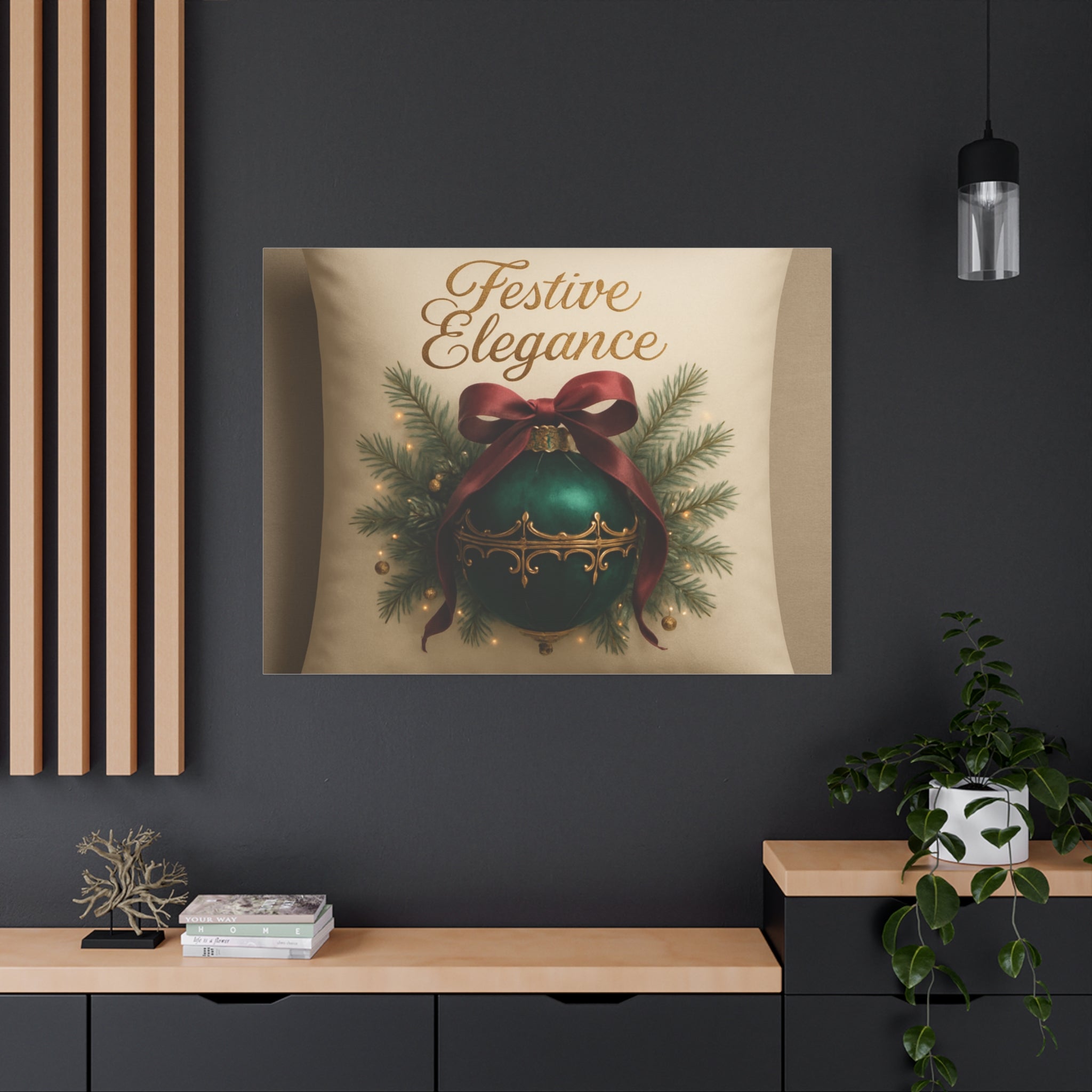 Festive Elegance Christmas Canvas Wall Art — Green Ornament Holiday Decor