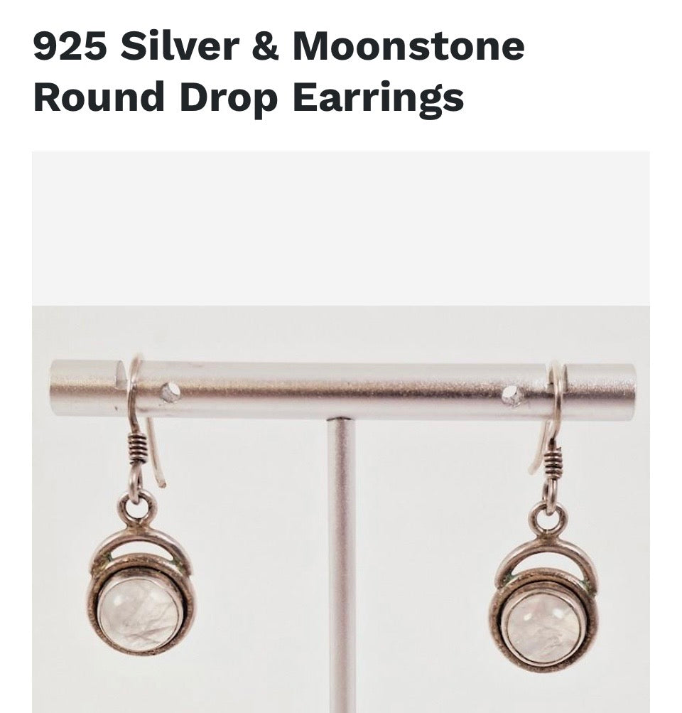 Sterling silver & natural moon stone hook earrings