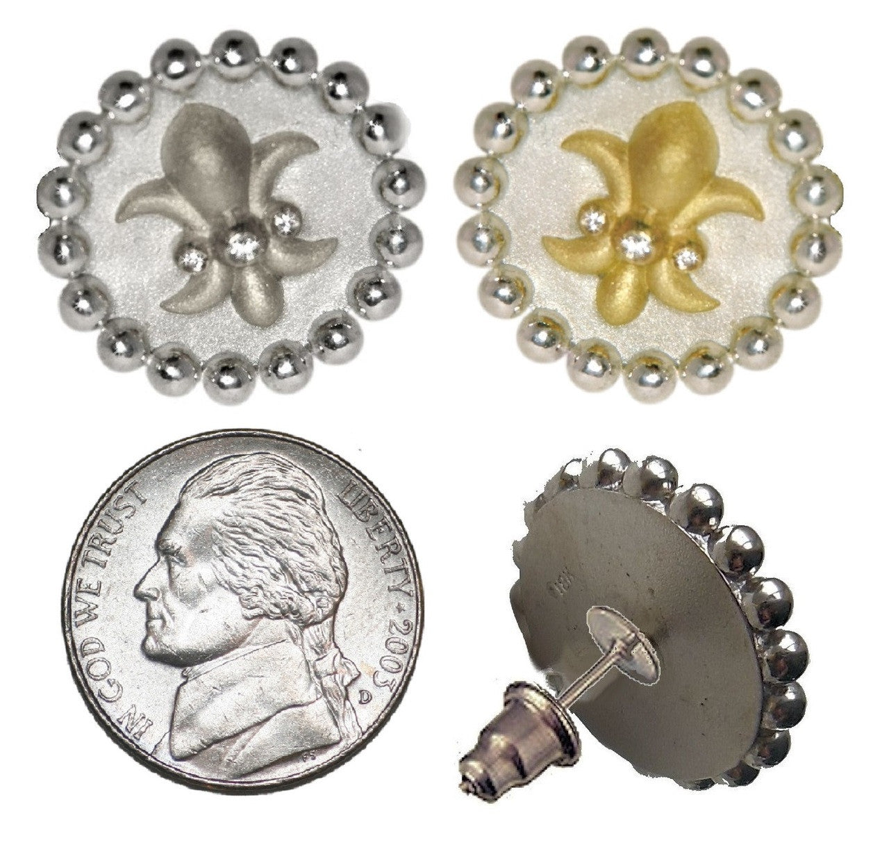 Fleur De Lis Tuxedo Shirt Studs: Diamonds in Sterling Silver