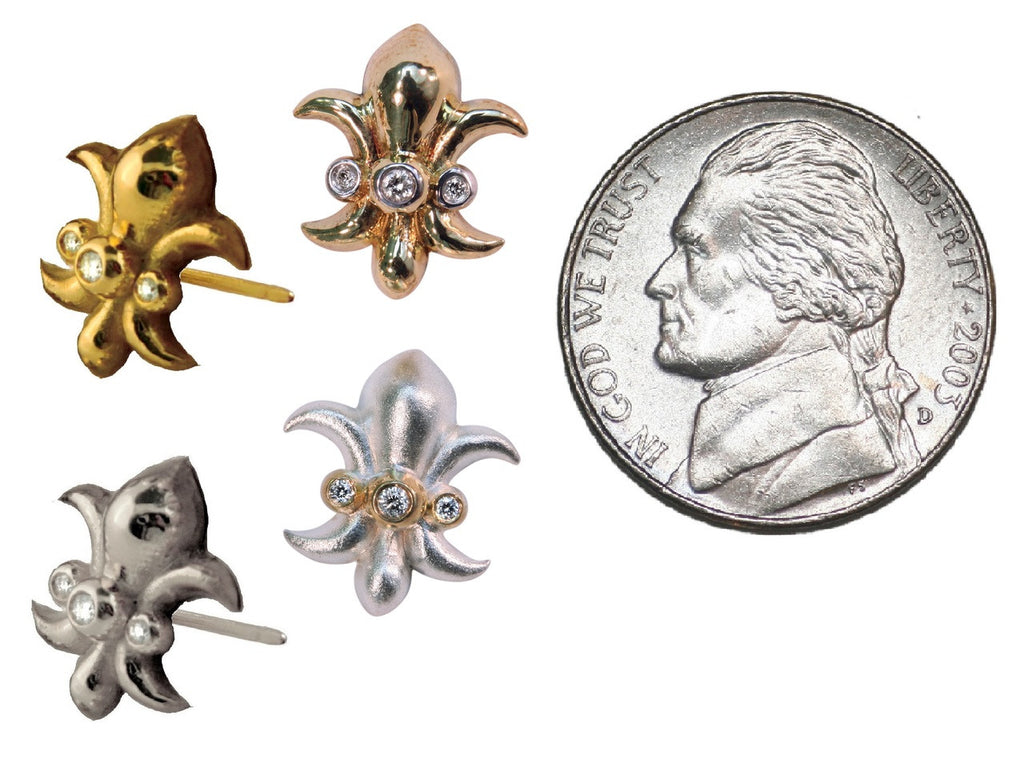 Fleur De Lis Tuxedo Shirt Studs: Diamonds in Sterling Silver