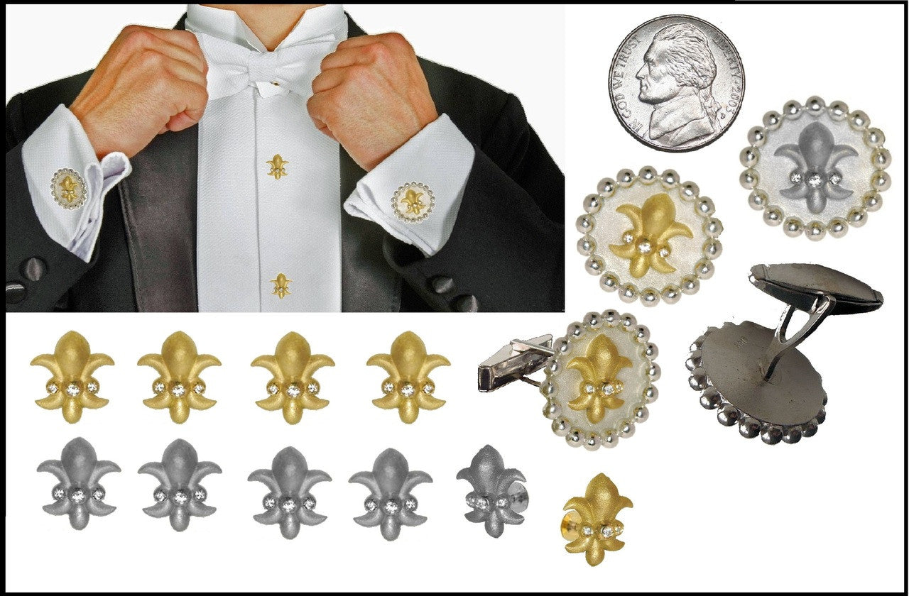 Fleur De Lis Tuxedo Shirt Studs: Diamonds in Sterling Silver