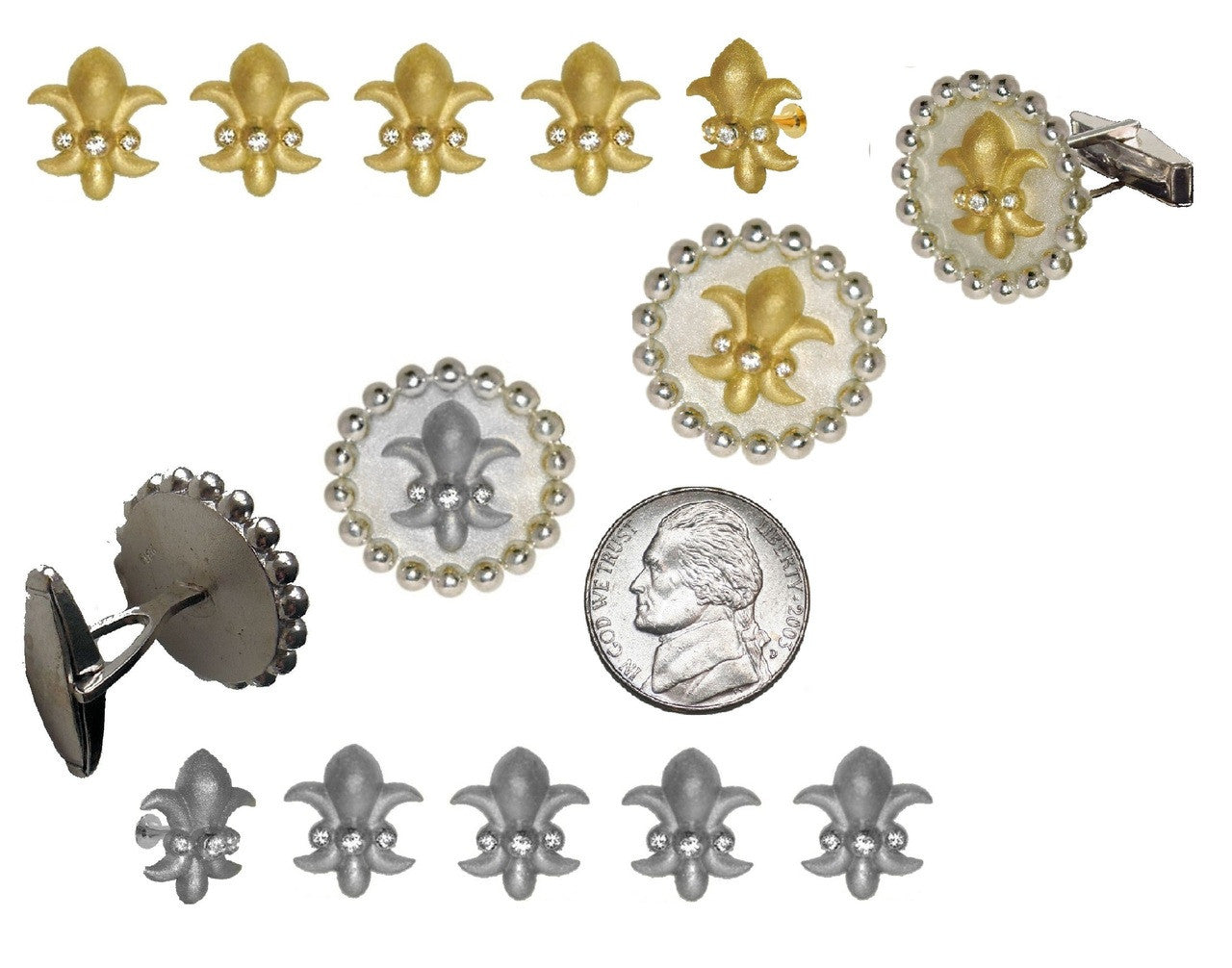 Fleur De Lis Tuxedo Shirt Studs: Diamonds in Sterling Silver