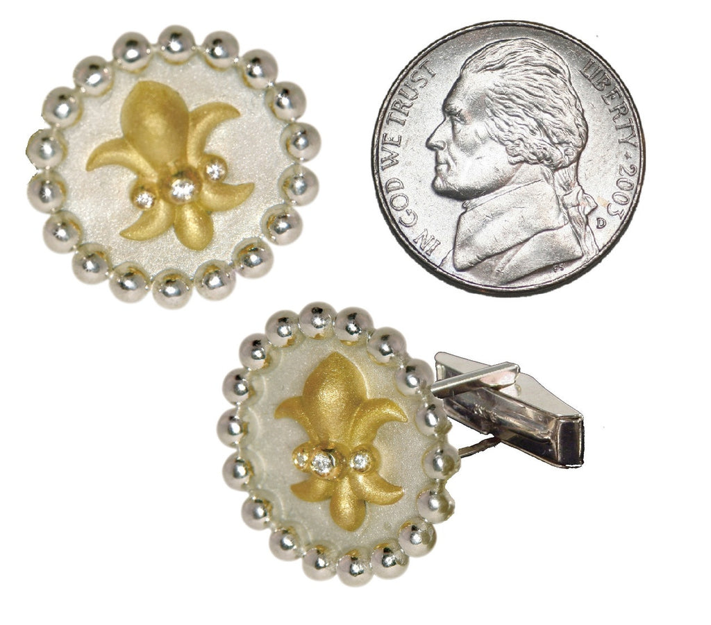 Fleur De Lis Tuxedo Shirt Studs: Diamonds in Sterling Silver
