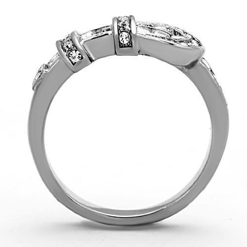 TK1334 - High polished (no plating) Stainless Steel Ring with Top Grade Crystal  in Clear