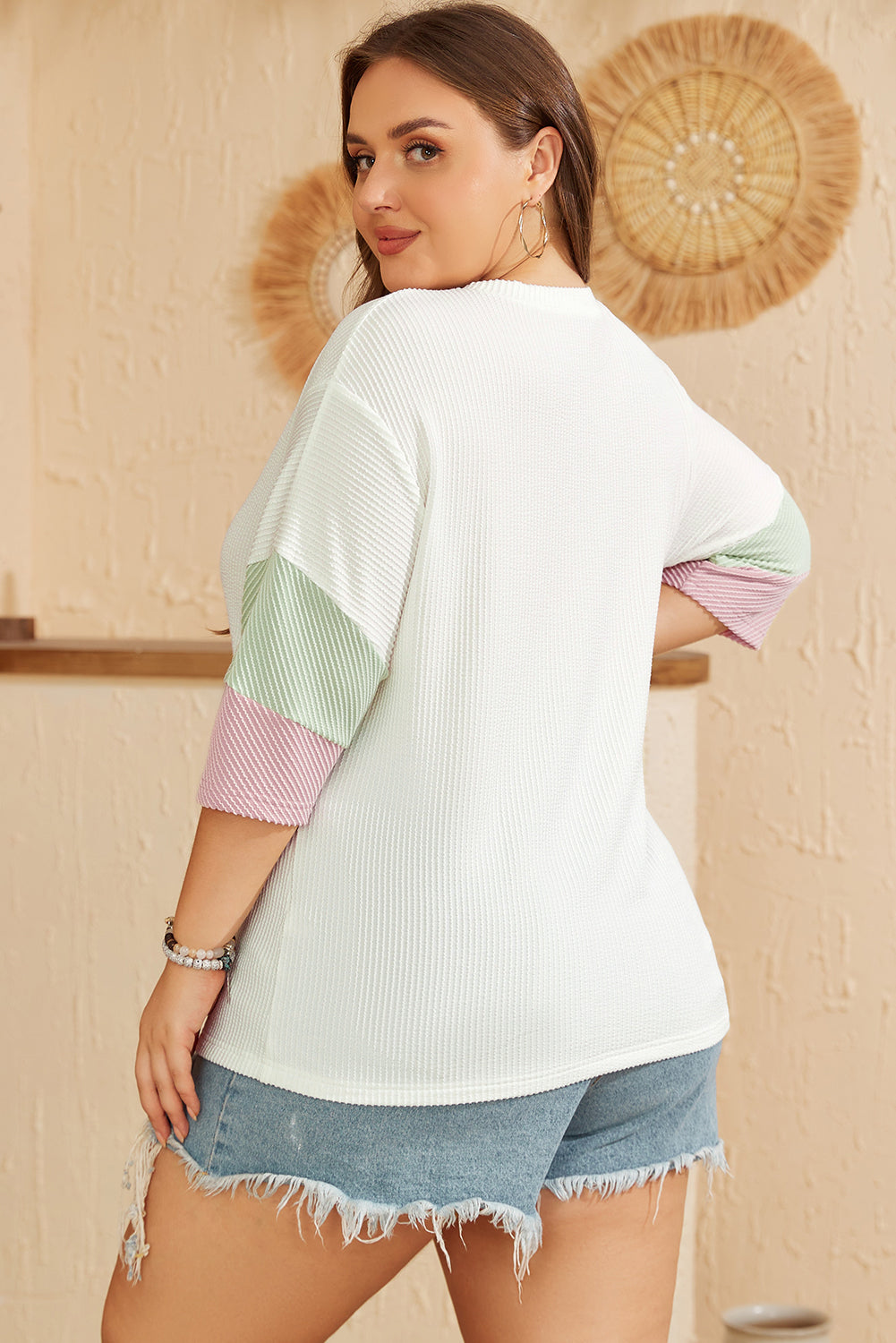 Iliana Patchwork Half Sleeve Plus Top
