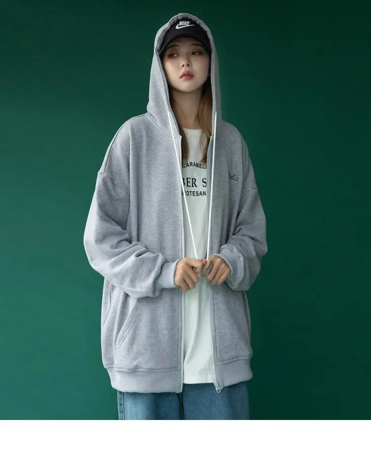 Cotton jacket female new Korean loose hooded zipper  Winter Autumn Plus Size Women's Harajuku Hoodies Tops