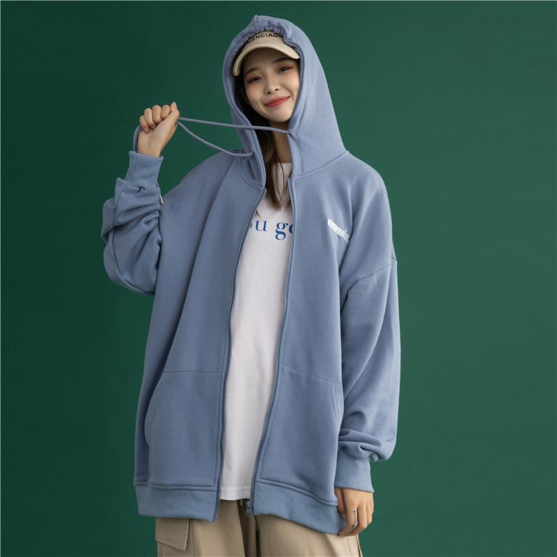Cotton jacket female new Korean loose hooded zipper  Winter Autumn Plus Size Women's Harajuku Hoodies Tops