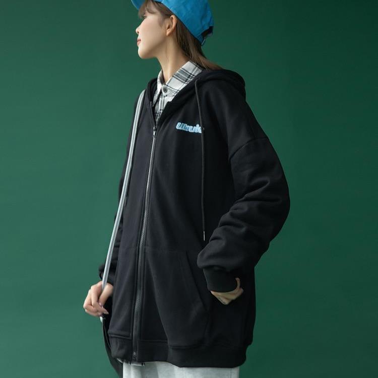 Cotton jacket female new Korean loose hooded zipper  Winter Autumn Plus Size Women's Harajuku Hoodies Tops