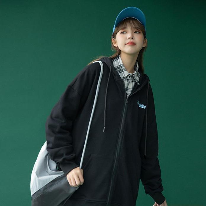 Cotton jacket female new Korean loose hooded zipper  Winter Autumn Plus Size Women's Harajuku Hoodies Tops