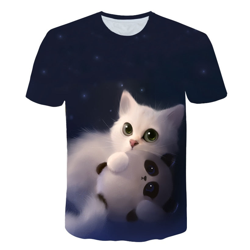 Night cat lady T-shirt women's short sleeves top 3d harajuku Tees top plus size animal T-shirt t shirt women