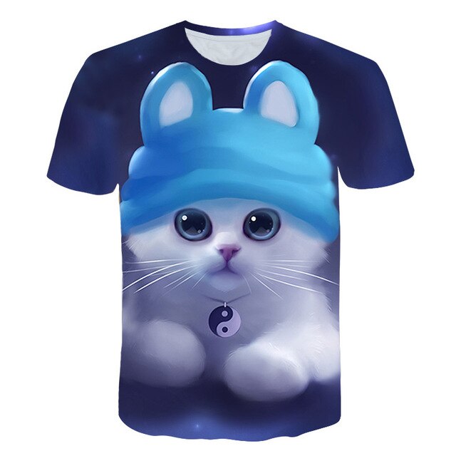 Night cat lady T-shirt women's short sleeves top 3d harajuku Tees top plus size animal T-shirt t shirt women