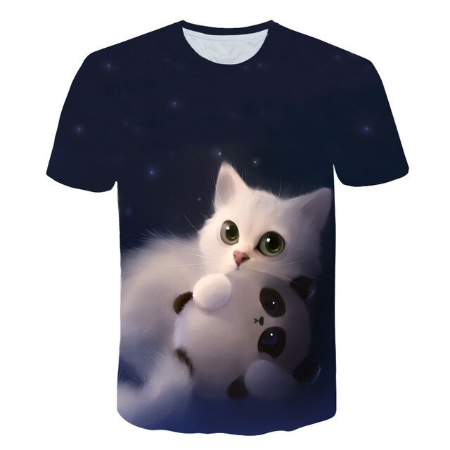 Night cat lady T-shirt women's short sleeves top 3d harajuku Tees top plus size animal T-shirt t shirt women