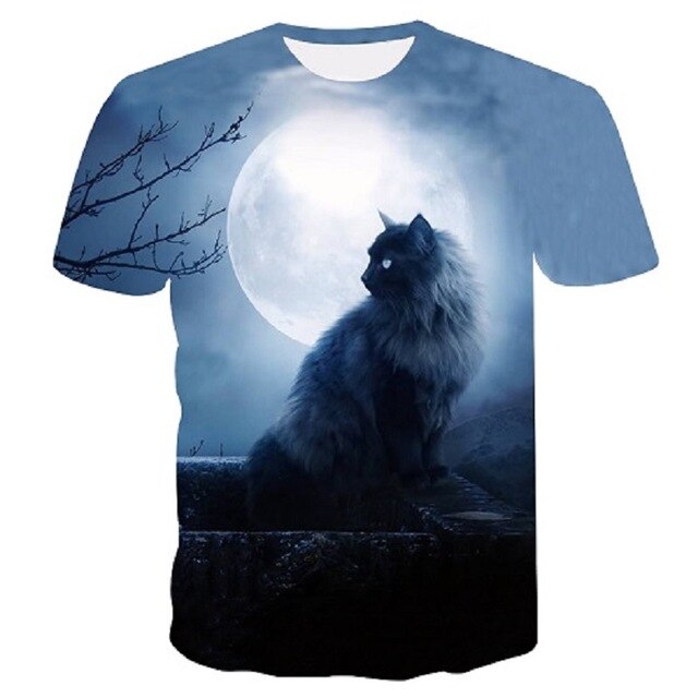 Night cat lady T-shirt women's short sleeves top 3d harajuku Tees top plus size animal T-shirt t shirt women