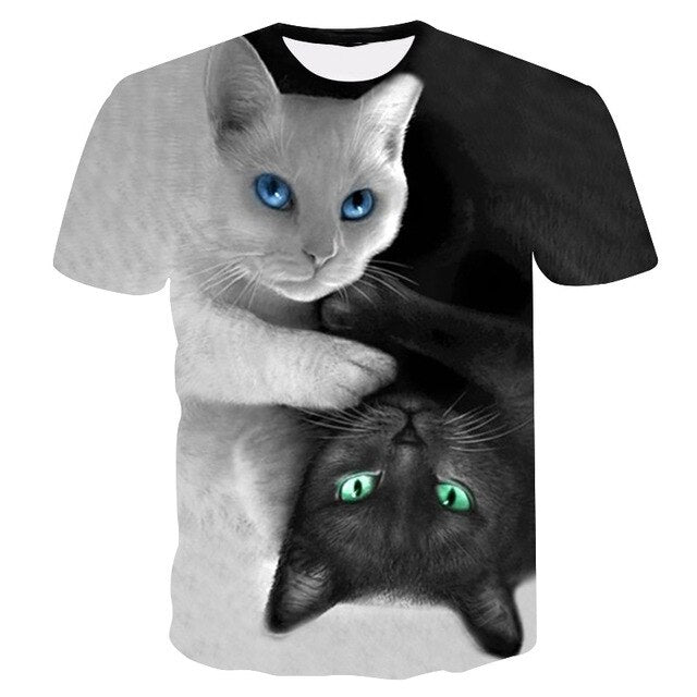 Night cat lady T-shirt women's short sleeves top 3d harajuku Tees top plus size animal T-shirt t shirt women