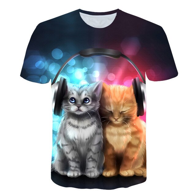 Night cat lady T-shirt women's short sleeves top 3d harajuku Tees top plus size animal T-shirt t shirt women