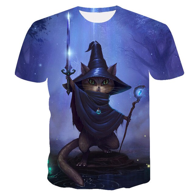 Night cat lady T-shirt women's short sleeves top 3d harajuku Tees top plus size animal T-shirt t shirt women