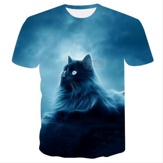 Night cat lady T-shirt women's short sleeves top 3d harajuku Tees top plus size animal T-shirt t shirt women