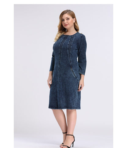 Women's Plus Size Denim Dress Premium Stretch Denim  Slim Fit Dress Casual Dress with shoulder pads