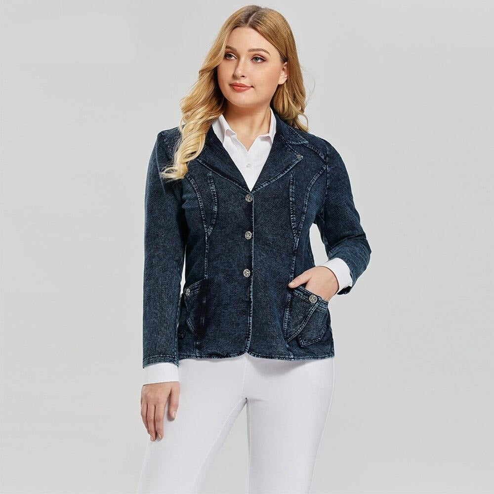 Women's Plus Size Casual Fashion Busine Denim Suit Premium Stretch Knitted Denim Slim Fit Denim Jacket
