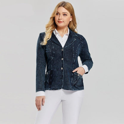 Women's Plus Size Casual Fashion Busine Denim Suit Premium Stretch Knitted Denim Slim Fit Denim Jacket