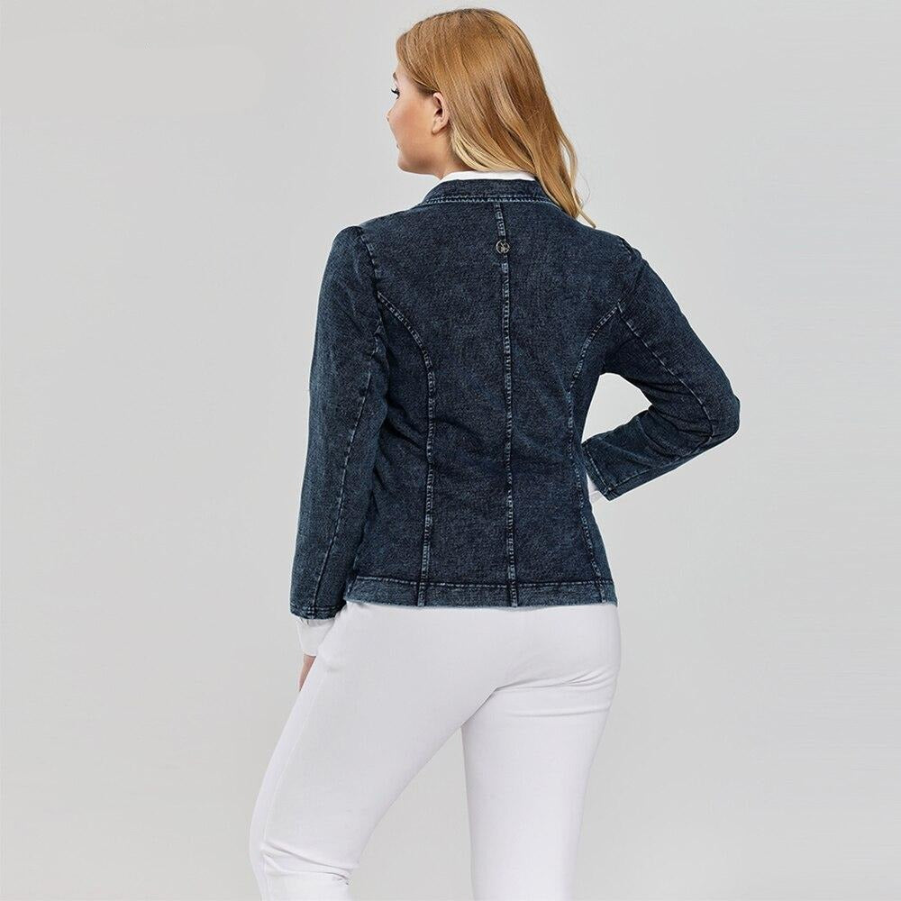 Women's Plus Size Casual Fashion Busine Denim Suit Premium Stretch Knitted Denim Slim Fit Denim Jacket