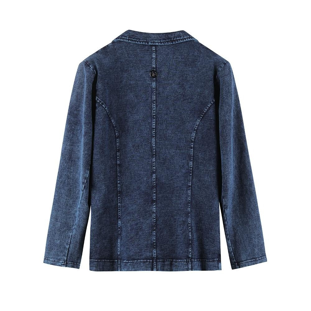 Women's Plus Size Casual Fashion Busine Denim Suit Premium Stretch Knitted Denim Slim Fit Denim Jacket