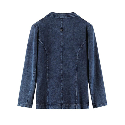 Women's Plus Size Casual Fashion Busine Denim Suit Premium Stretch Knitted Denim Slim Fit Denim Jacket