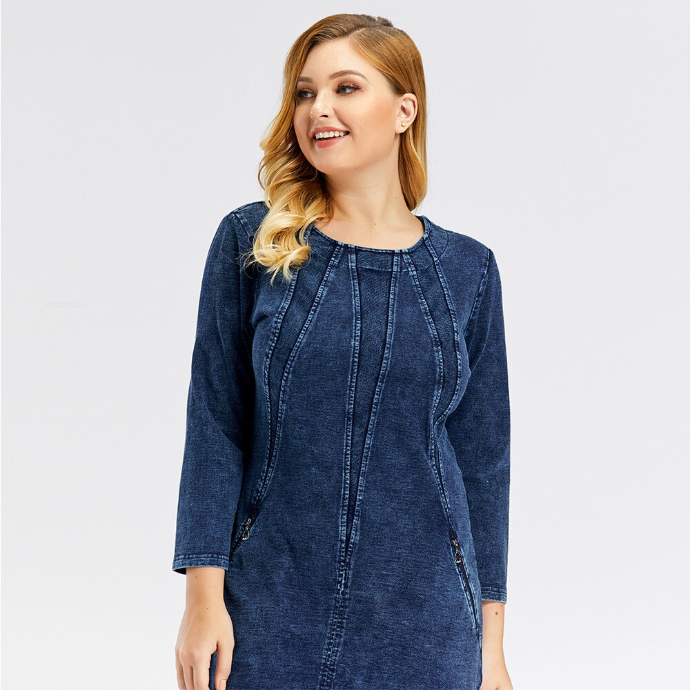 Women's Plus Size Denim Dress Premium Stretch Denim  Slim Fit Dress Casual Dress with shoulder pads
