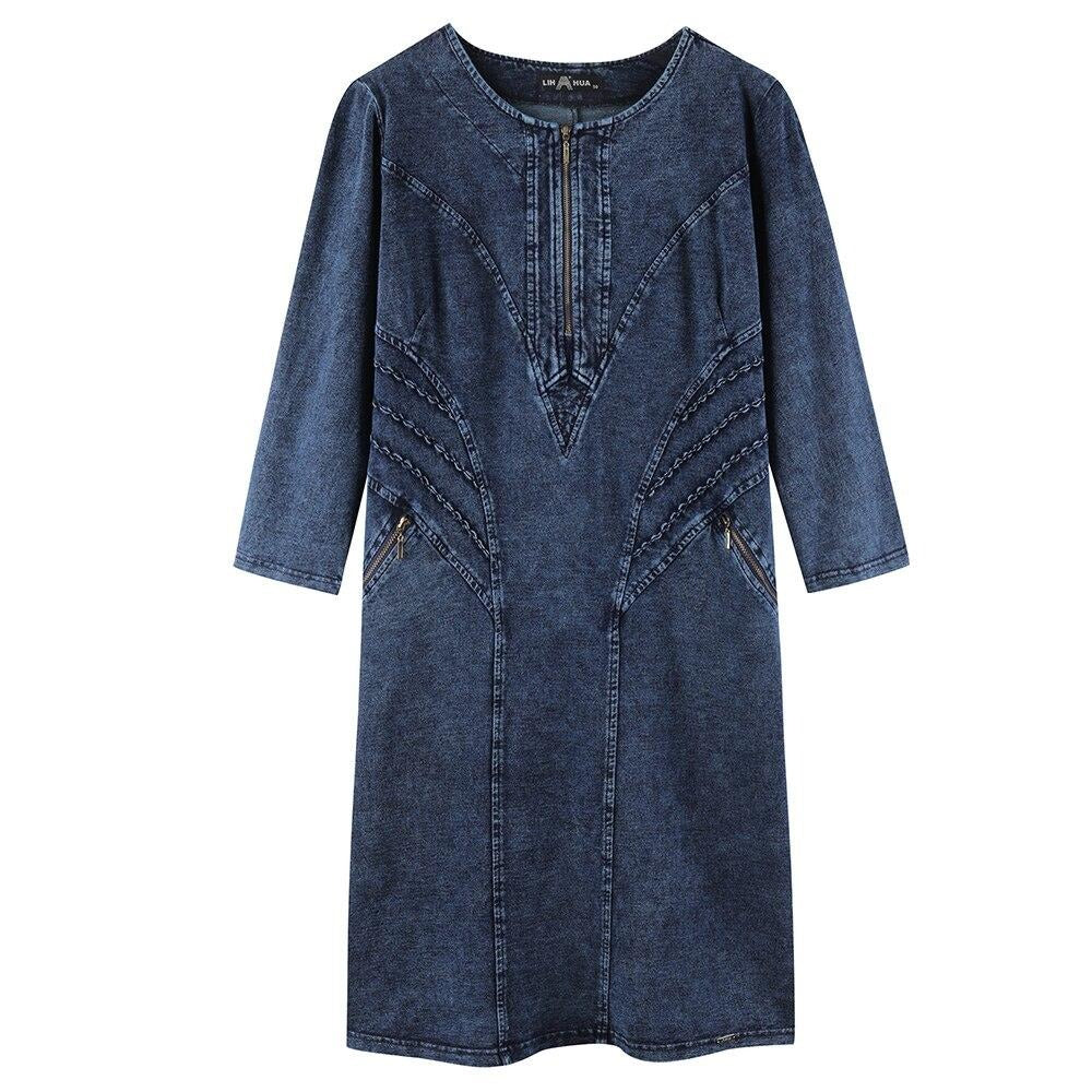 Women's Plus Size Fashion Denim Dress High Flexibility Slim Fit Dress Casual Dress New knitted denim