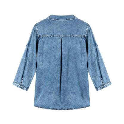 Women's Plus Size Denim Tops Shirt Spring Slim Fit Shirt Casual Shirt Woven Denim Three QuarterSleeve