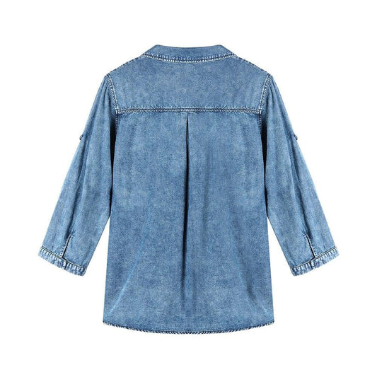 Women's Plus Size Denim Tops Shirt Spring Slim Fit Shirt Casual Shirt Woven Denim Three QuarterSleeve