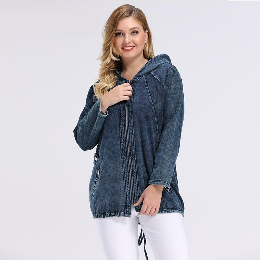 Women's Plus Size Spring Casual Denim Jacket Woman High Flexibility Jacket Hoodie Jacket Shoulder Pads for Clothing