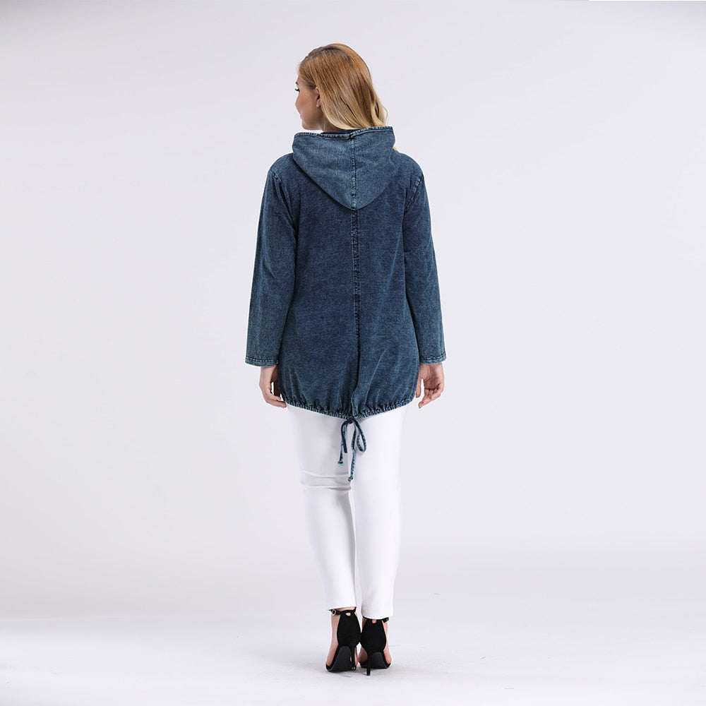 Women's Plus Size Spring Casual Denim Jacket Woman High Flexibility Jacket Hoodie Jacket Shoulder Pads for Clothing