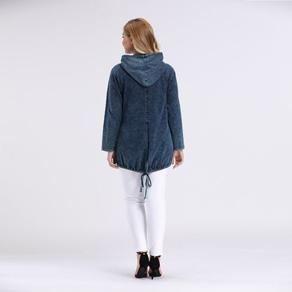 Women's Plus Size Spring Casual Denim Jacket Woman High Flexibility Jacket Hoodie Jacket Shoulder Pads for Clothing