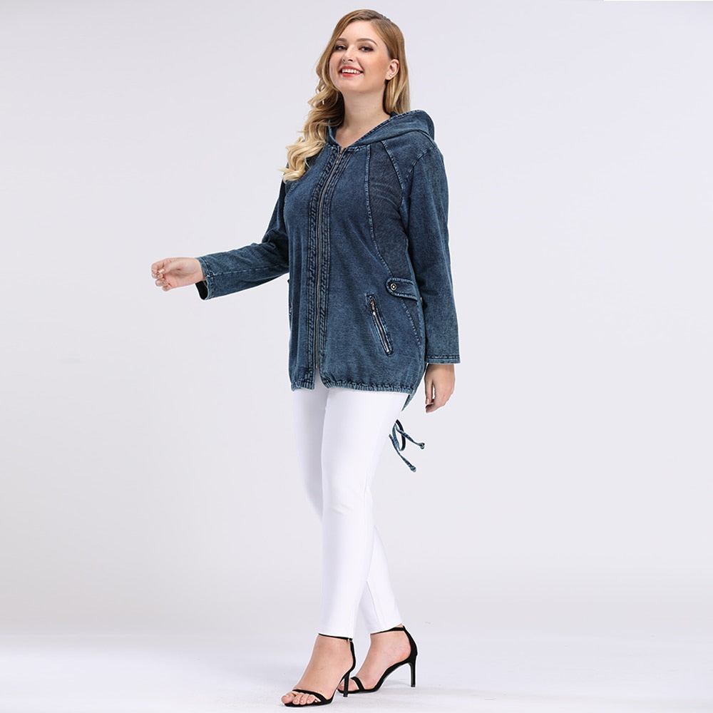 Women's Plus Size Spring Casual Denim Jacket Woman High Flexibility Jacket Hoodie Jacket Shoulder Pads for Clothing