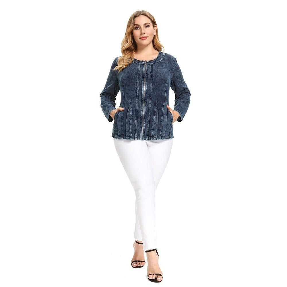 Women's Plus Size Autumn Casual Denim Jacket High Flexibility Cotton Knitted  Jacket