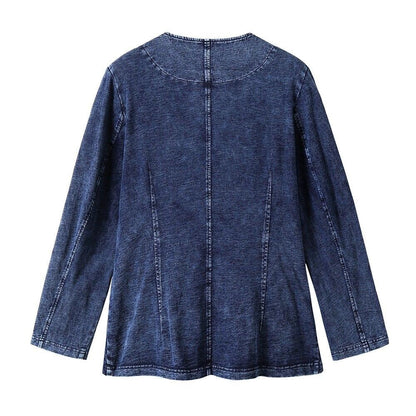 Women's Plus Size Autumn Casual Denim Jacket High Flexibility Cotton Knitted  Jacket