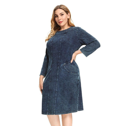 Women's Plus Size Denim Dress High Flexibility Slim Fit Dress Casual Knitted Dress