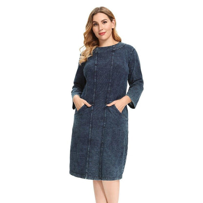 Women's Plus Size Denim Dress High Flexibility Slim Fit Dress Casual Knitted Dress