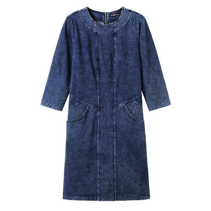 Women's Plus Size Denim Dress High Flexibility Slim Fit Dress Casual Knitted Dress