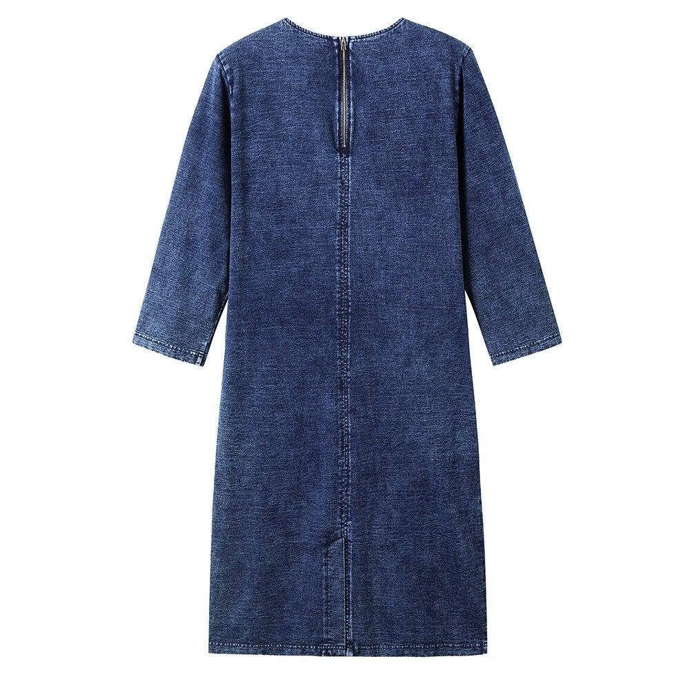 Women's Plus Size Denim Dress High Flexibility Slim Fit Dress Casual Knitted Dress