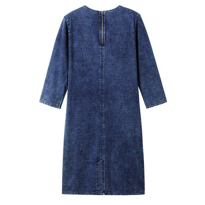 Women's Plus Size Denim Dress High Flexibility Slim Fit Dress Casual Knitted Dress