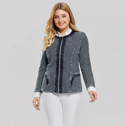 Women's Plus Size Casual Fashion Denim Jacket Premium Stretch Knitted Denim with shoulder pads